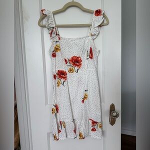 White Dress with Red and Yellow Floral Design